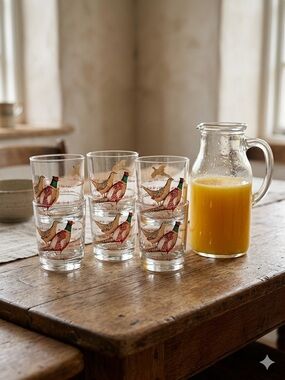 6 X REIMS France Vintage Pheasant Glasses Tumbler Glasses Wild Game Birds